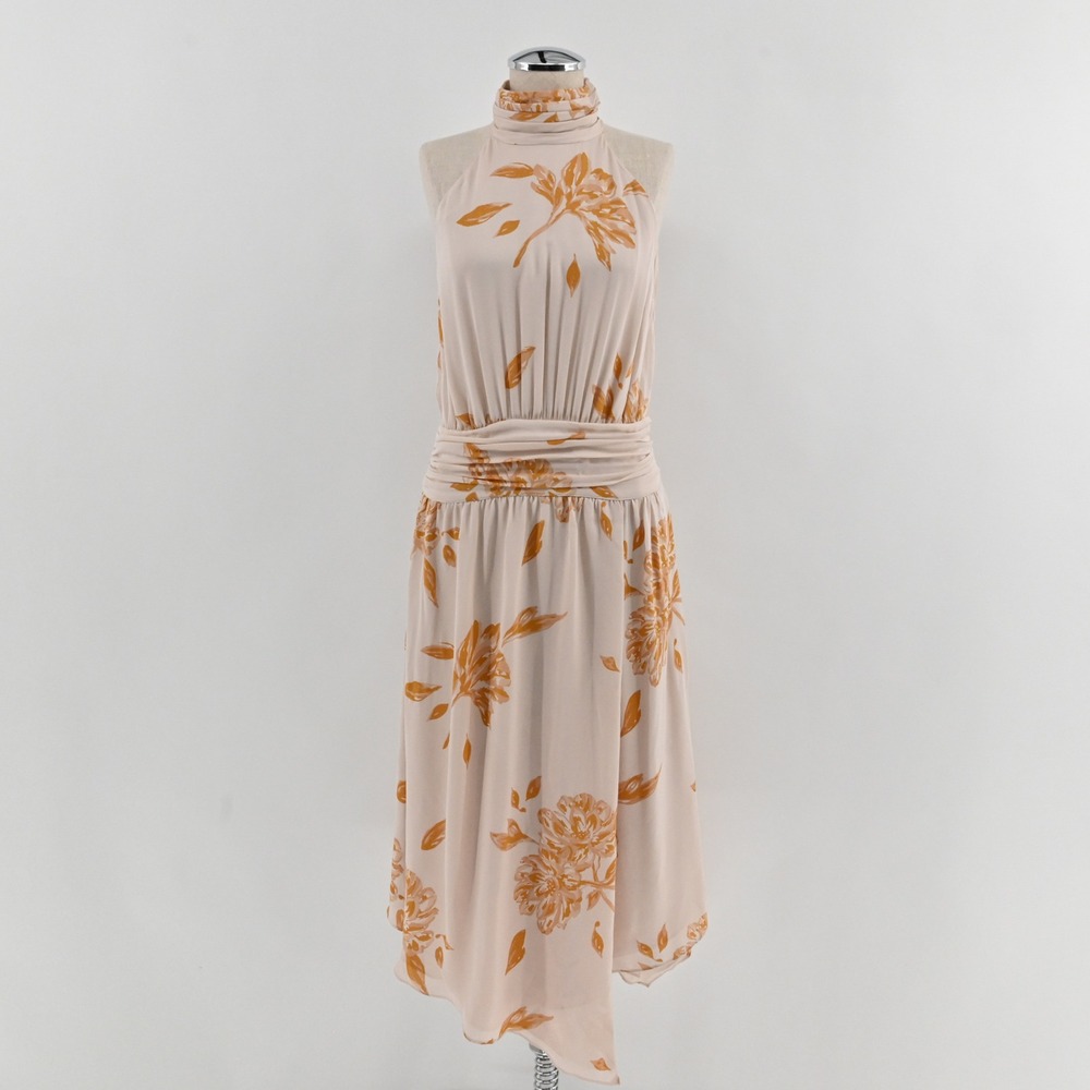 Joie Kehlani Floral Silk Midi Dress Womens Size 6 Pink Orange Halter Romantic